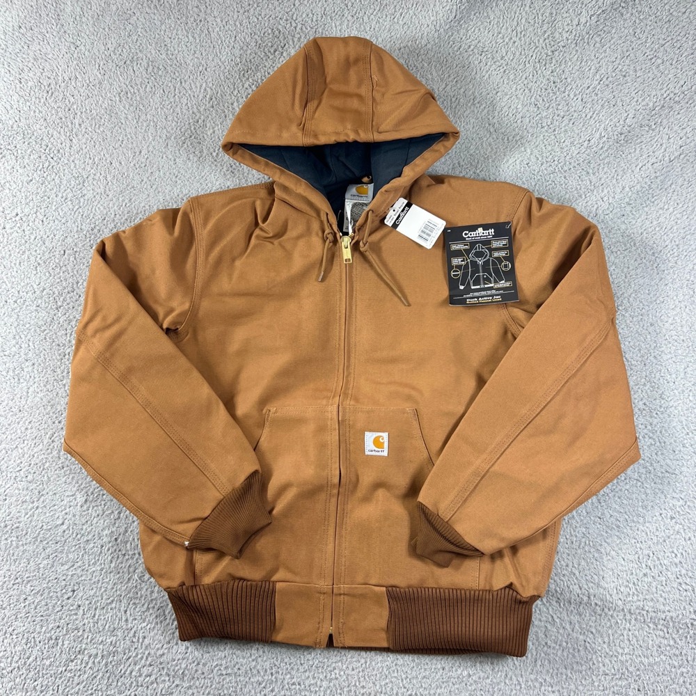 Carhartt Duck Active Jac Mens Small Brown Quilted Flannel Lined Hooded NWT